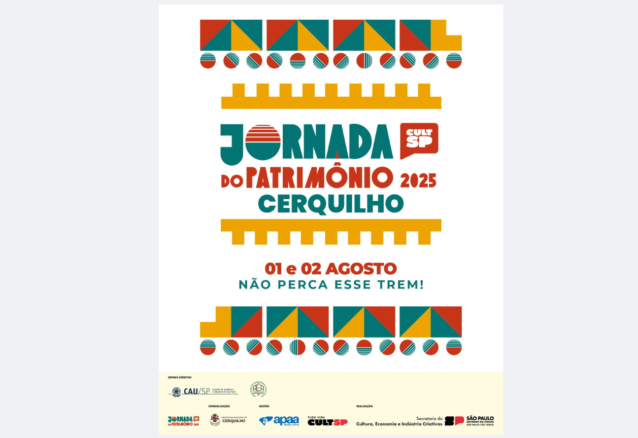 Nos dias 1 e 2 de agosto de 2025, a cidade de Cerquilho promove a sua 1ª Jornada do Patrimônio. Confira a programação completa