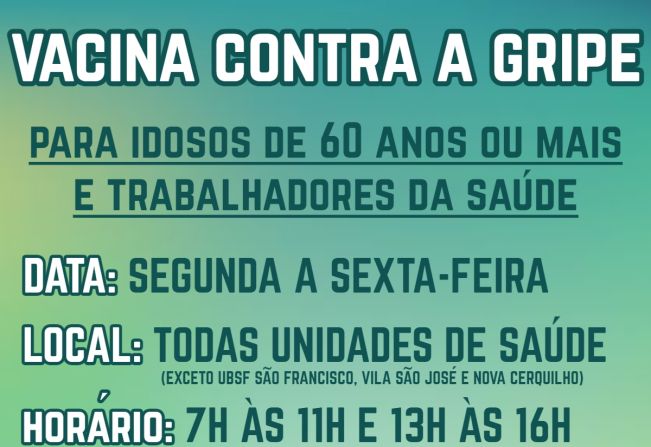 Cerquilho vacina idosos de 60 anos ou mais e trabalhadores da saúde