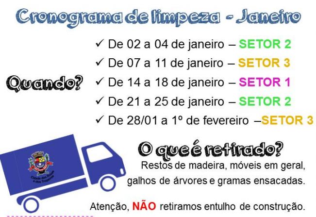 Cronograma de Limpeza Garagem Municipal em Janeiro de 2019