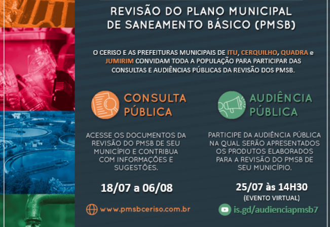  Prefeitura de Cerquilho convida para Audiência Pública para a revisão do Plano Municipal de Saneamento Básico (PMSB) de Cerquilho
