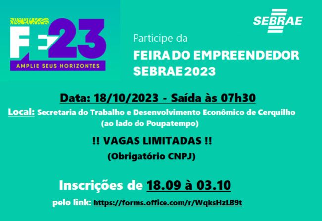 A Prefeitura e Sebrae levam você para a Feira do Empreendedor SEBRAE 2023