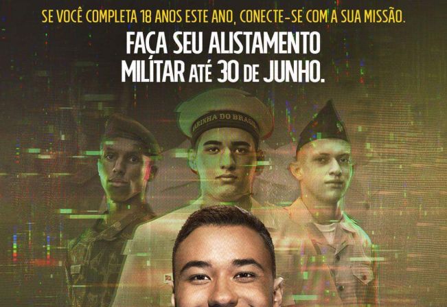 ATENÇÃO: Se você é do sexo masculino e completa 18 anos em 2024, ou seja, todos os nascidos em 2006, faça seu alistamento pelo site ou presencialmente na Junta de Serviço Militar (JSM) de sua cidade até 30 de JUNHO deste ano. Não perca o prazo, fique em d