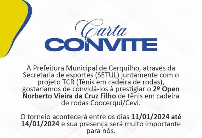Prefeitura de Cerquilho, por meio da SETUL, convida toda a população para o 2º Open de Tênis em cadeiras de rodas
