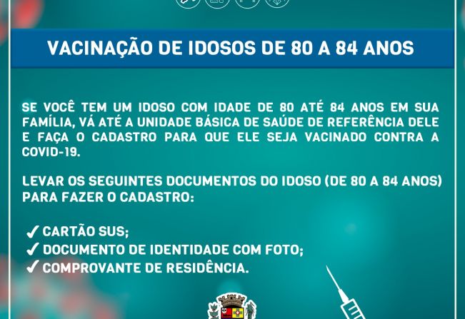 Prefeitura de Cerquilho abre cadastro para idosos de 80 a 84 anos receberem a vacina contra Covid-19