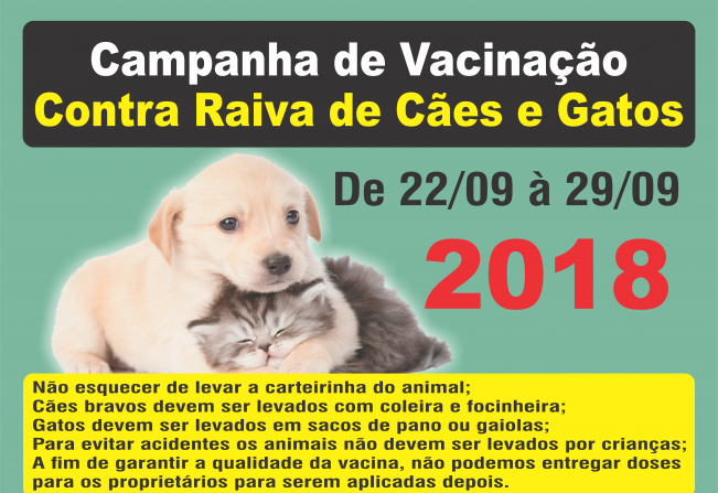 Prefeitura informa programação da Vacinação contra raiva em cães e gatos Antirrábica em Cerquilho