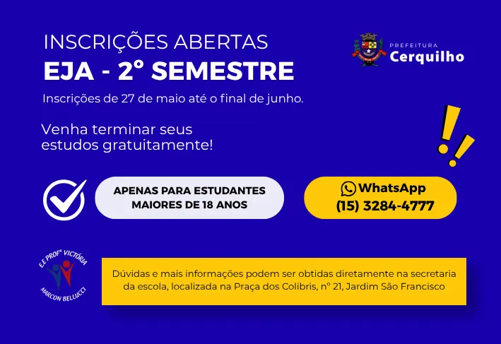 Cerquilho abre inscrições para EJA - 2º semestre