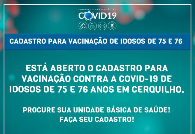 Prefeitura de Cerquilho abre cadastro para vacinação de idosos de 75 e 76 anos