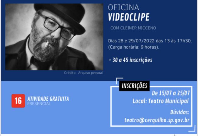 Cultura abre inscrição para oficina de videoclipe com Cleiner Micceno