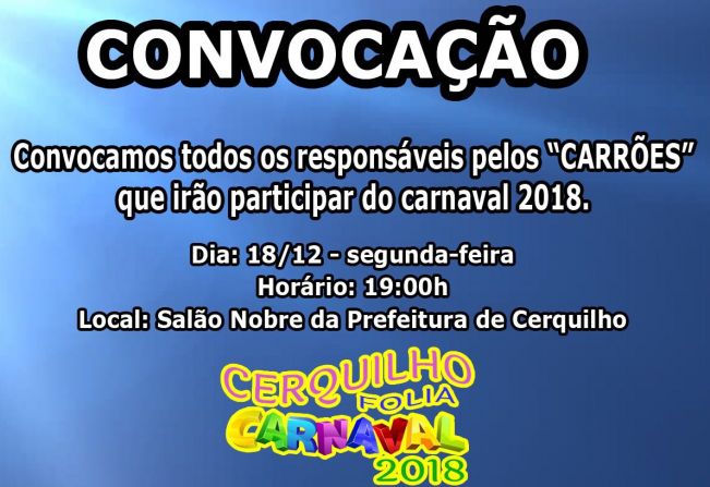 Prefeitura convoca donos de carrões e trios para reunião sobre o Carnaval 2018