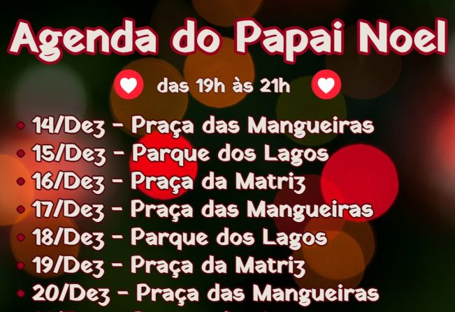 Confira os dias e os locais para tirar foto com o Papai Noel