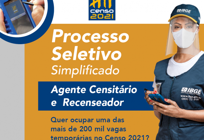 UTILIDADE PÚBLICA - IBGE abre processo seletivo simplificado para Recenseador e Agente Censitário