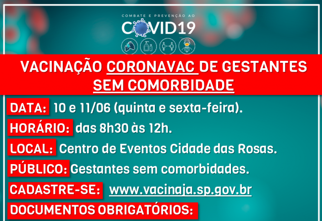 Cerquilho vacina gestantes e puérperas nesta quinta e sexta-feira, dias 10 e 11/06