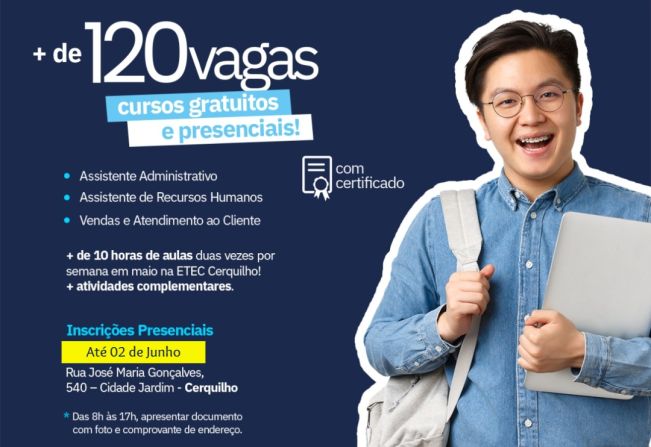 Oportunidade de capacitação: 120 vagas para cursos gratuitos para jovens de 15 a 29 anos