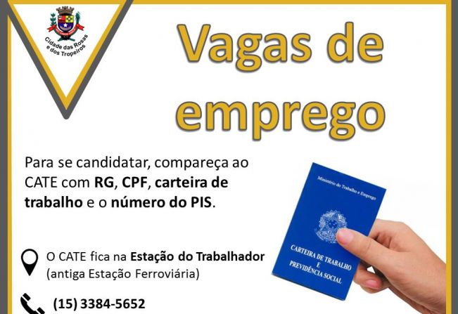 Vagas de emprego no CATE em Cerquilho