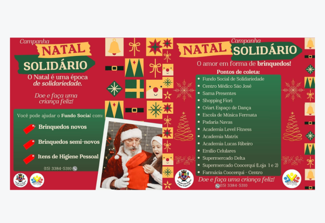 O Fundo Social de Solidariedade informa a população, que está recebendo doações de brinquedos, que serão entregues para as crianças no kit de Natal.