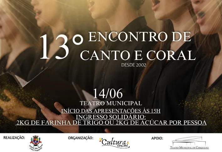 13º Encontro de Canto e Coral acontece no Teatro Municipal de Cerquilho no dia 14 de junho