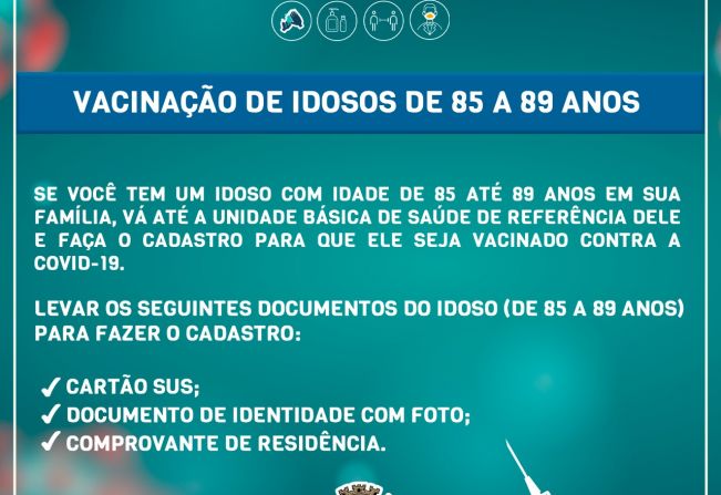 Secretaria da Saúde de Cerquilho abre cadastro de vacinação contra a Covid-19 para idosos de 85 a 89 anos