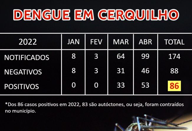 Cerquilho já registra 86 casos positivos de Dengue em 2022