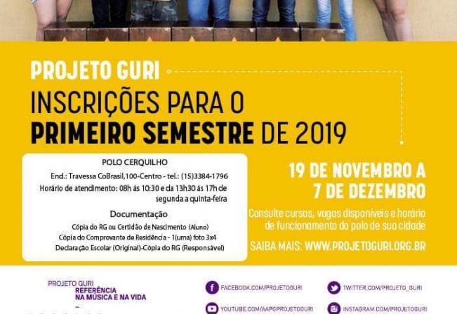 Projeto Guri está com matrículas abertas para o 1º semestre de 2019
