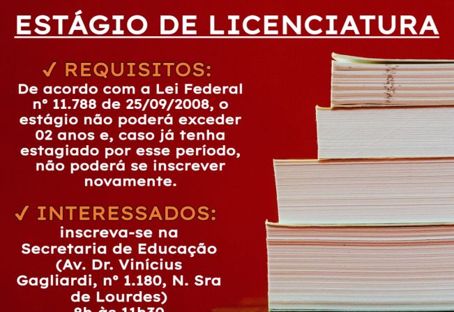 Secretaria da Educação está com inscrições abertas para Estágio Remunerado de Licenciatura