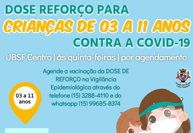 Saúde informa sobre dose de reforço para crianças de 03 a 11 anos