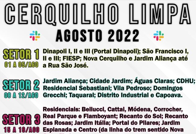 Cronograma da Campanha Cerquilho Limpa em Agosto