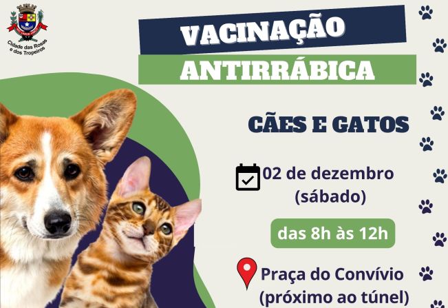 Prefeitura de Cerquilho informa sobre a vacinação antirrábica de rotina para cães e gatos. 