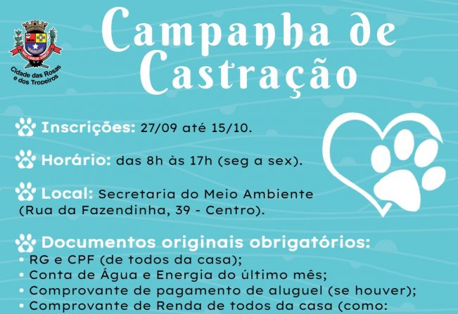 Prefeitura de Cerquilho abre cadastro para castração gratuita