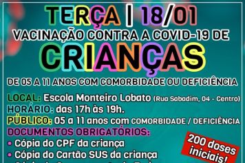 Informações da vacinação contra Covid-19 em CRIANÇAS