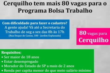 Cerquilho tem mais 80 vagas para o Programa Bolsa Trabalho