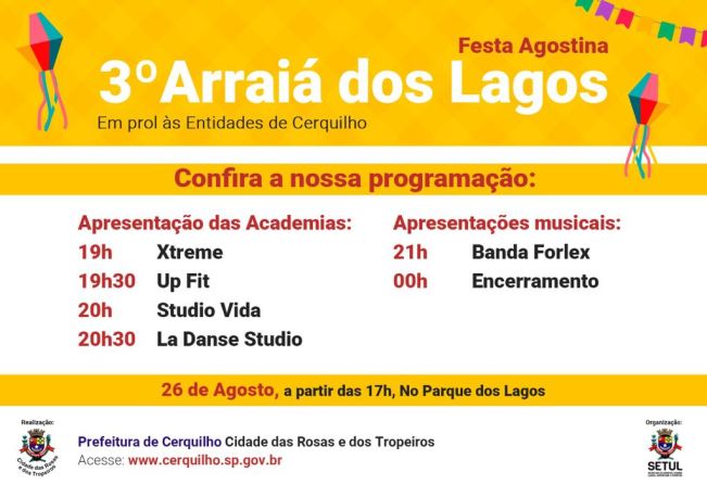 Prefeitura de Cerquilho realiza Festa Agostina -  Arraiá dos Lagos neste sábado