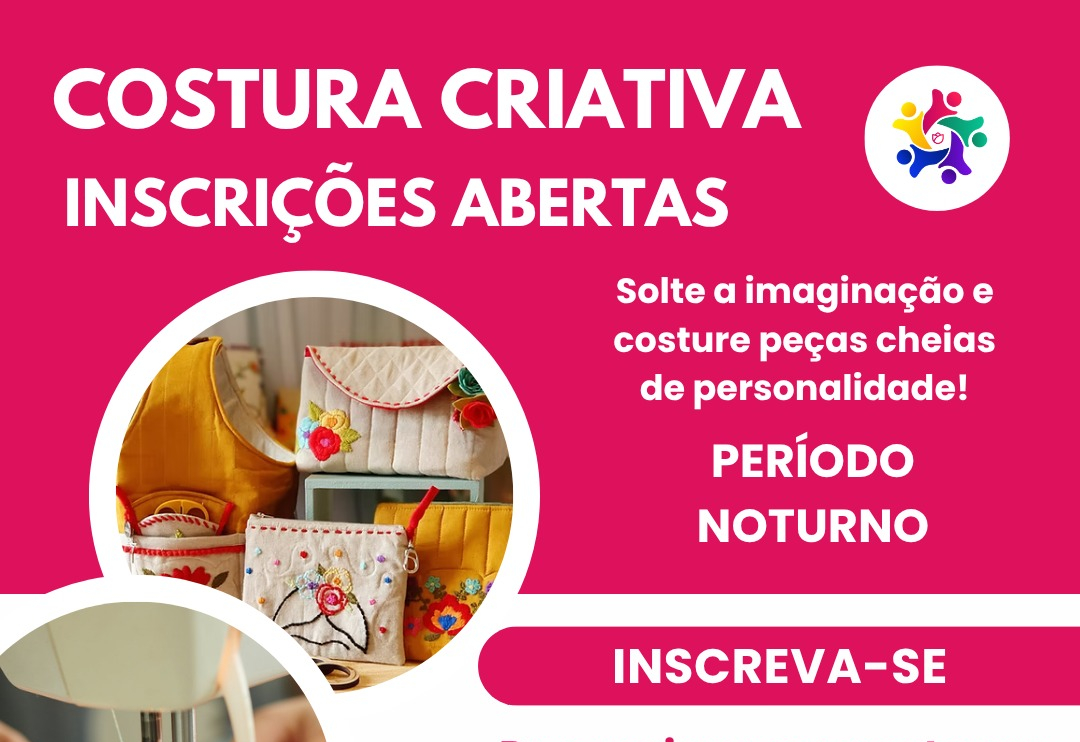 No curso de Costura Criativa, você aprenderá a fazer bolsas, porta-trecos, necessaires e muito mais — ideal para quem ama o artesanato e quer criar com originalidade! Confira