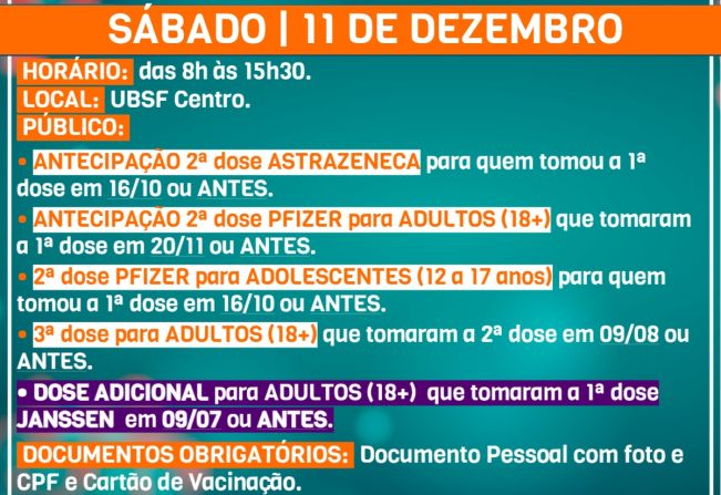 Confira quem pode se vacinar neste sábado, dia 11 de dezembro